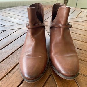 SAM EDELMAN Palmer Dark Mahogany Cognac Leather Cutout Ankle Boots